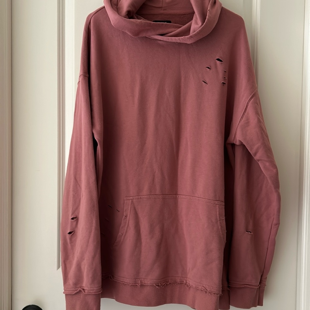 Forever 21 mens unisex Hoodie Distressed Long sweatshirt Size L mauve